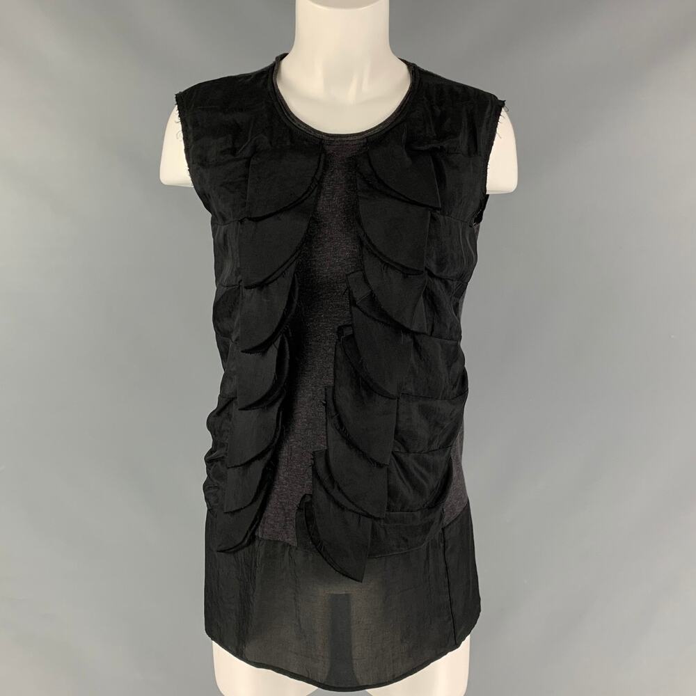 MARNI Size 2 Black Triacetate Ruffled Sleeveless Blouse